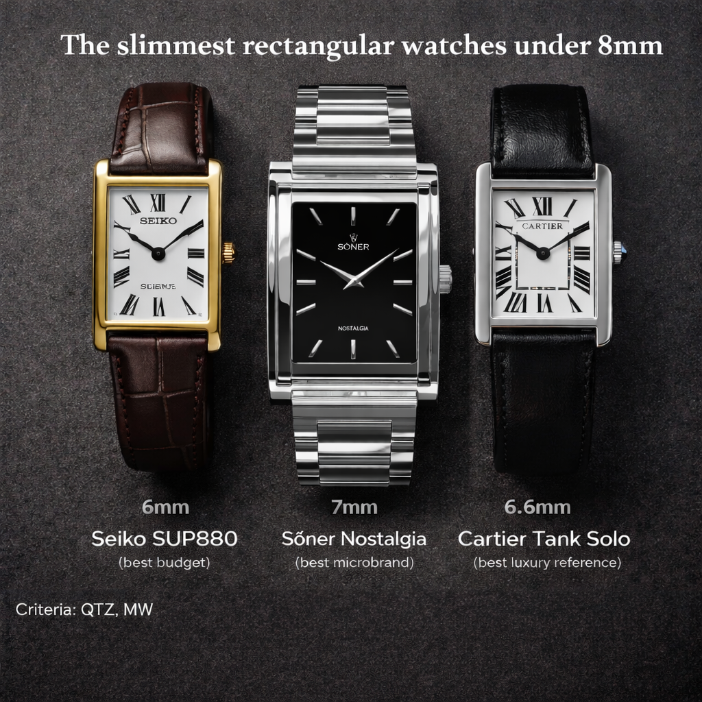 Best Slim Rectangular Watches Under 8mm?