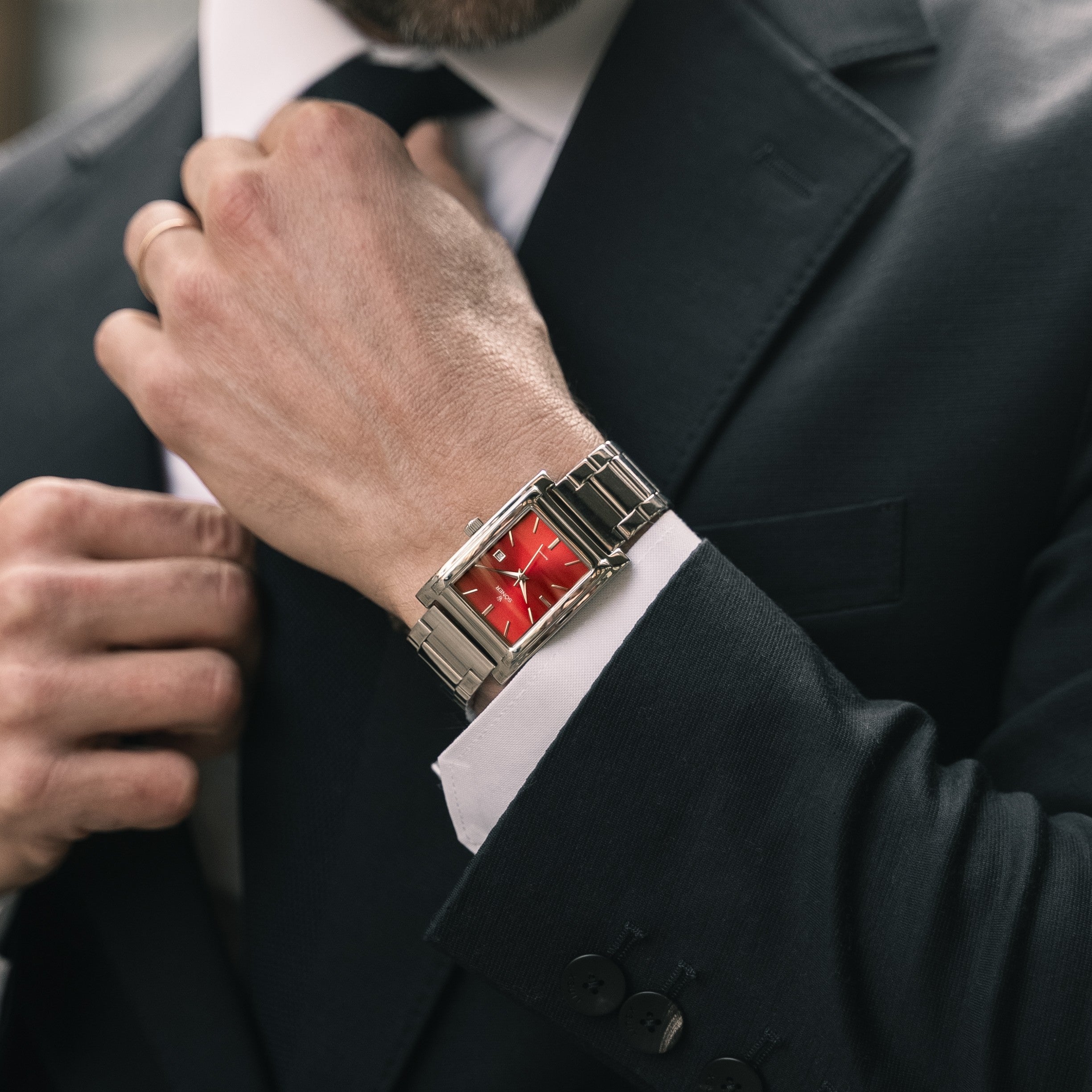 Orologio Quadrato In Pelle Rossa – Rock And Roll E3 – Cinturino In Vera Pelle – Regalo Con Sacchetto