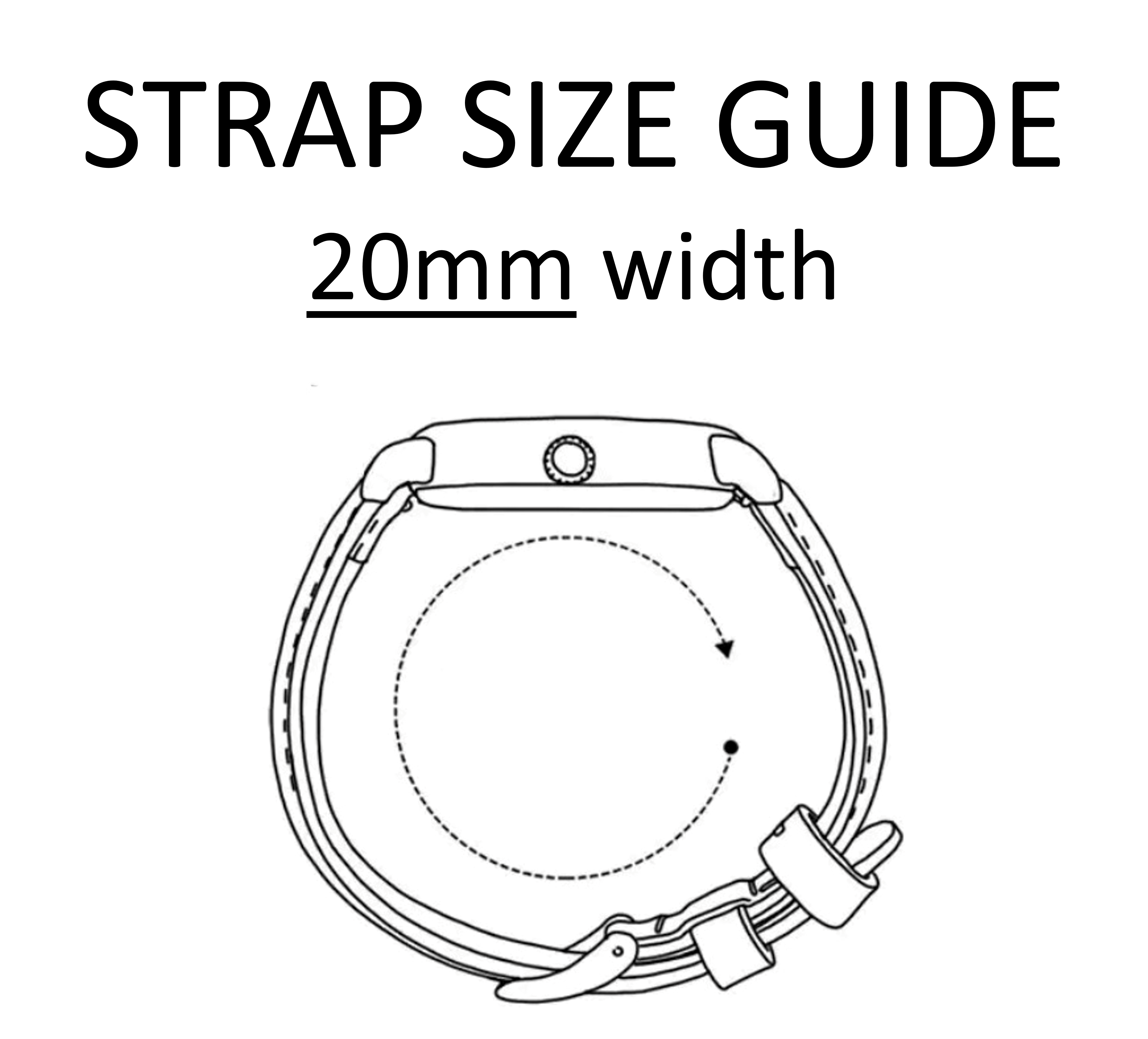Illustration of a circular watch band with an arrow indicating rotation direction. The band has a buckle and strap, with a button or dial on the top side, suggesting adjustability or functionality.