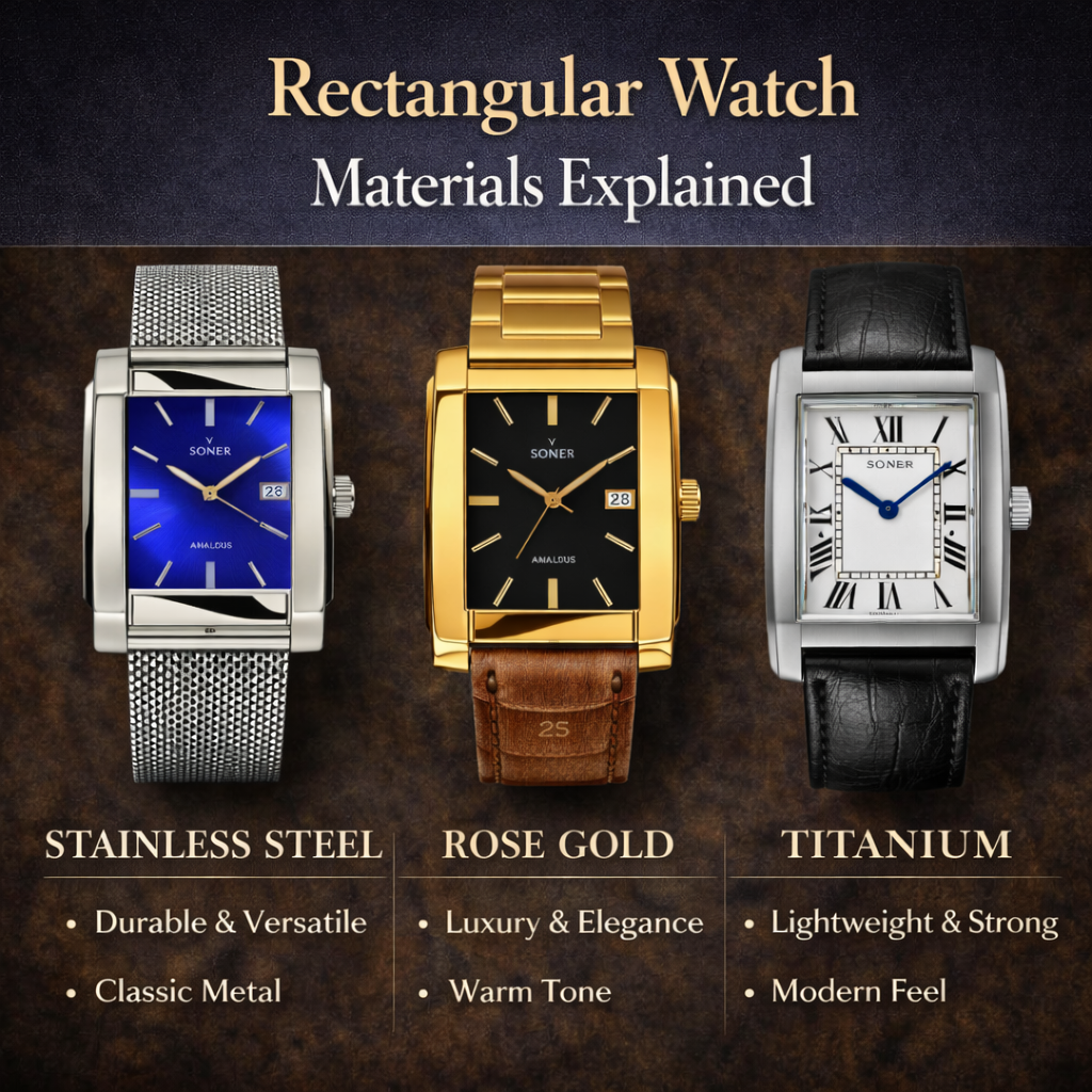 Steel, Gold, Titanium in Rectangular Watches