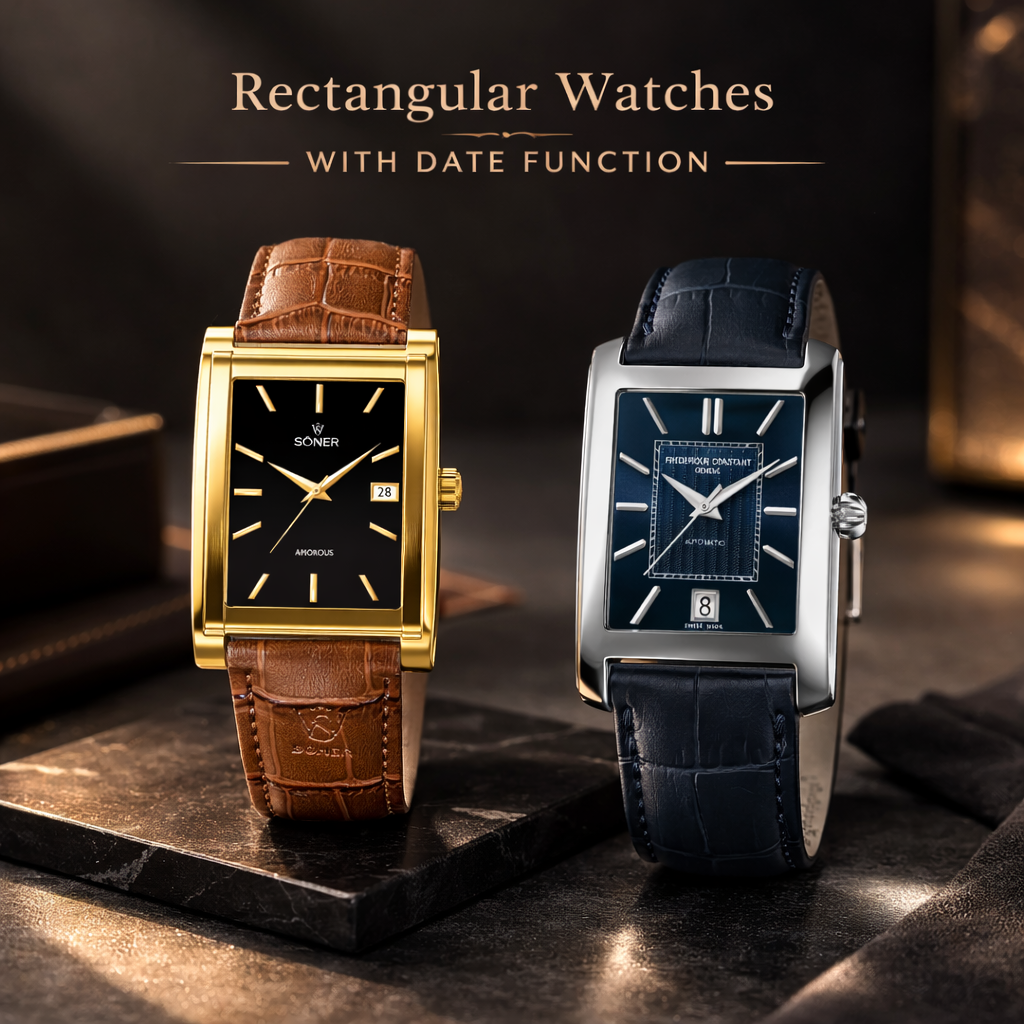 Rectangular Watches with Date Function