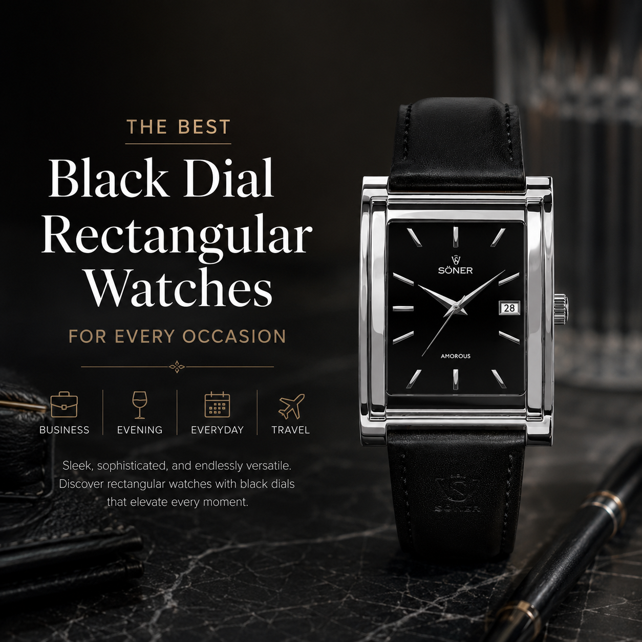 The Best Black Dial Rectangular Watches for men and women