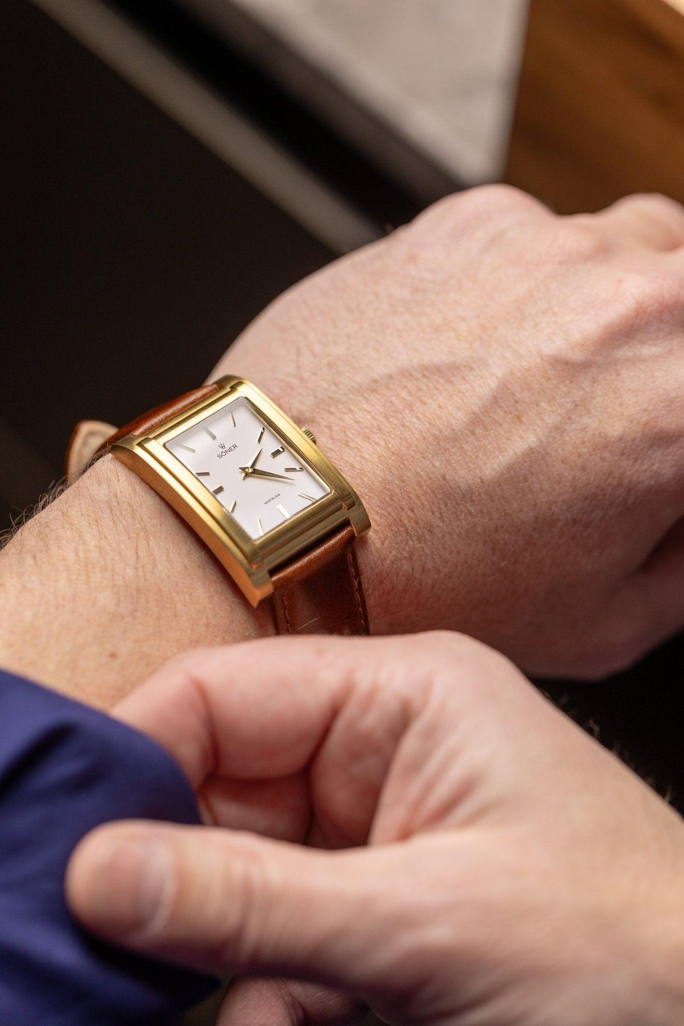 Elegance of Gold Square Watches for Men - The Rectangular Watch Brand | Söner Watches