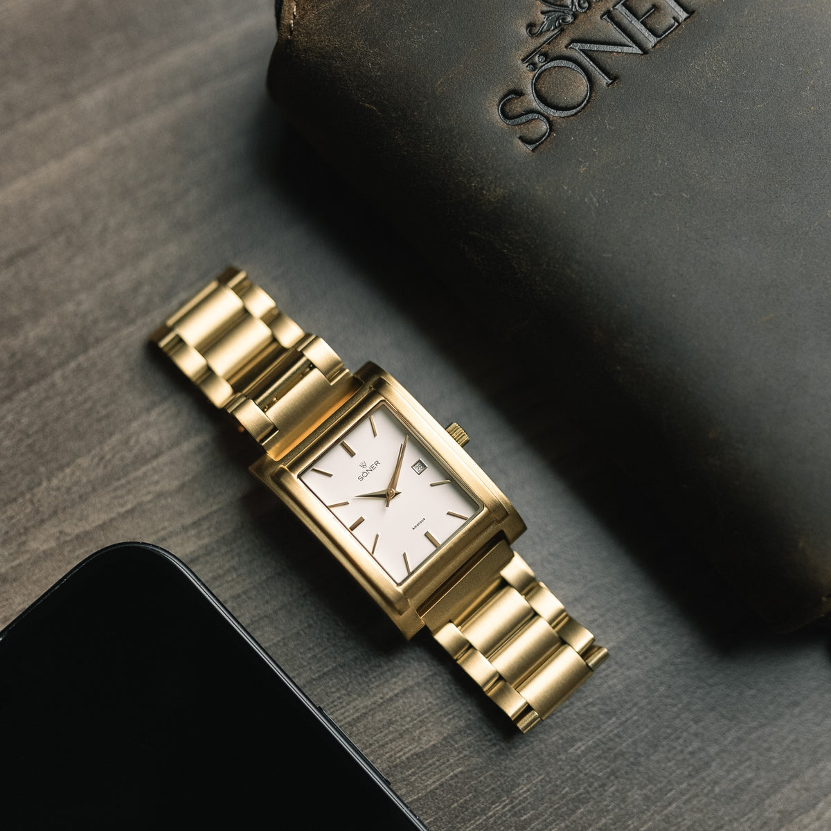 Rectangular Watches in Brushed Gold | Söner Watches