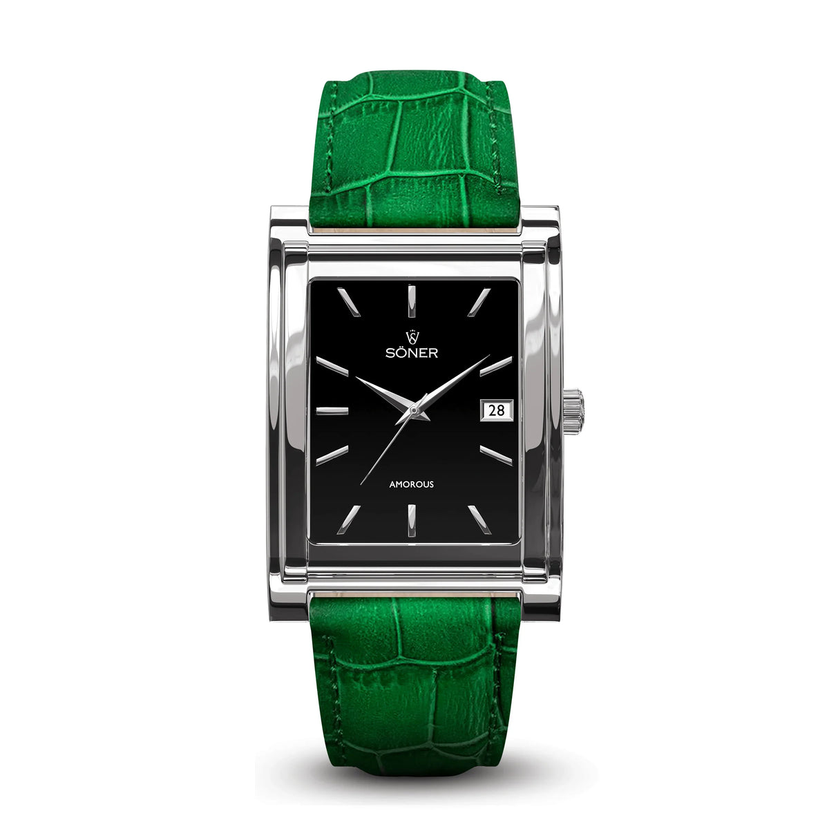 Barcelona, Automatic Rectangular Watch, Polished Steel, Black