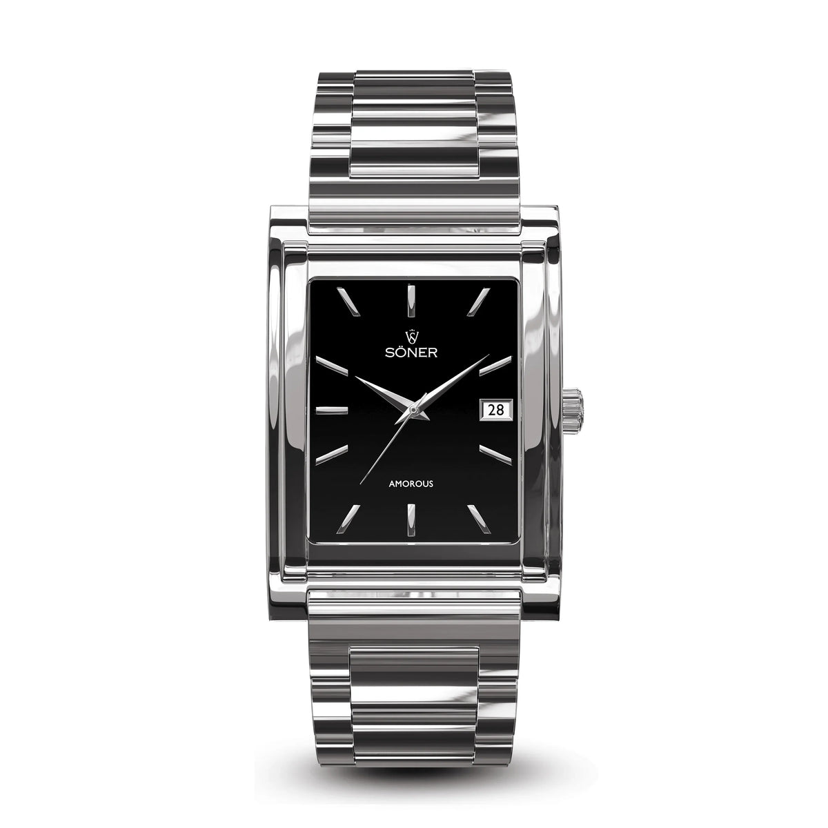 Barcelona, Automatic Rectangular Watch, Polished Steel, Black