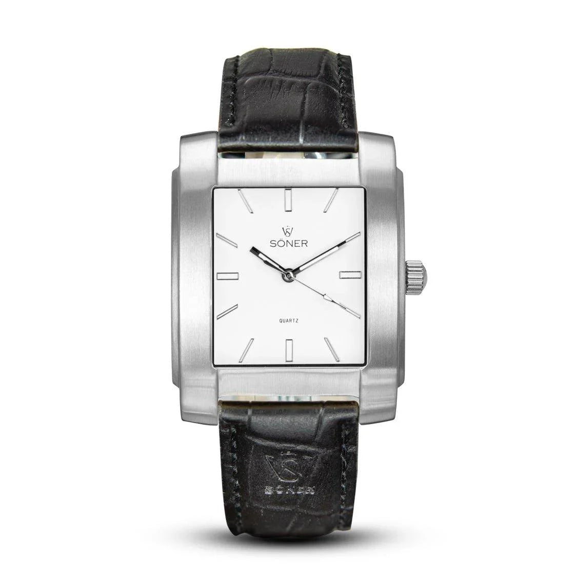 White Rectangle Watch Rectangular men's watch brushed steel with white dial