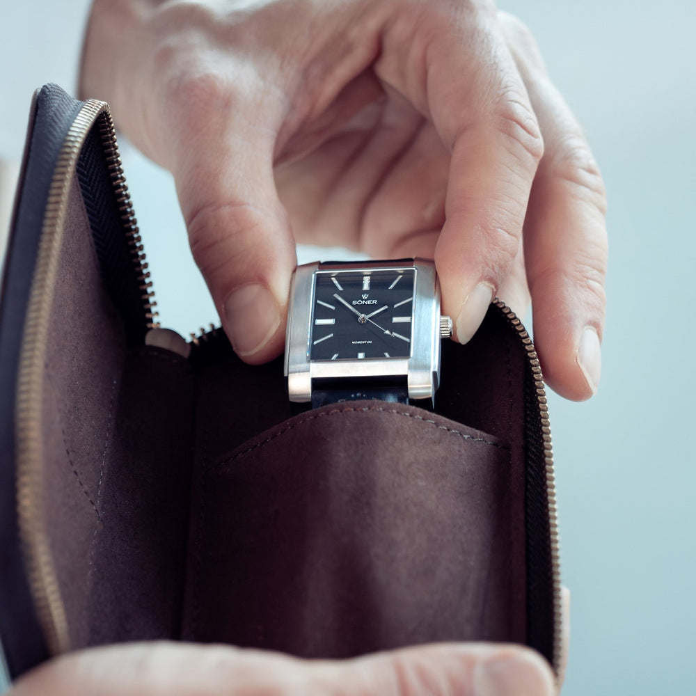 Xen Watch Rectangular Eden, Automatic Rectangular Watch, Brushed Steel, Black