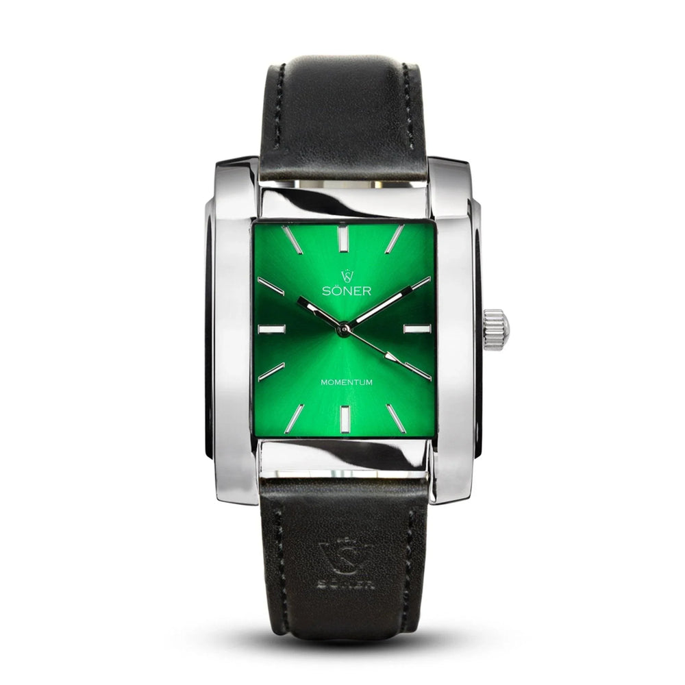 Rockefeller, Automatic Rectangular Watch, Polished Steel, Green