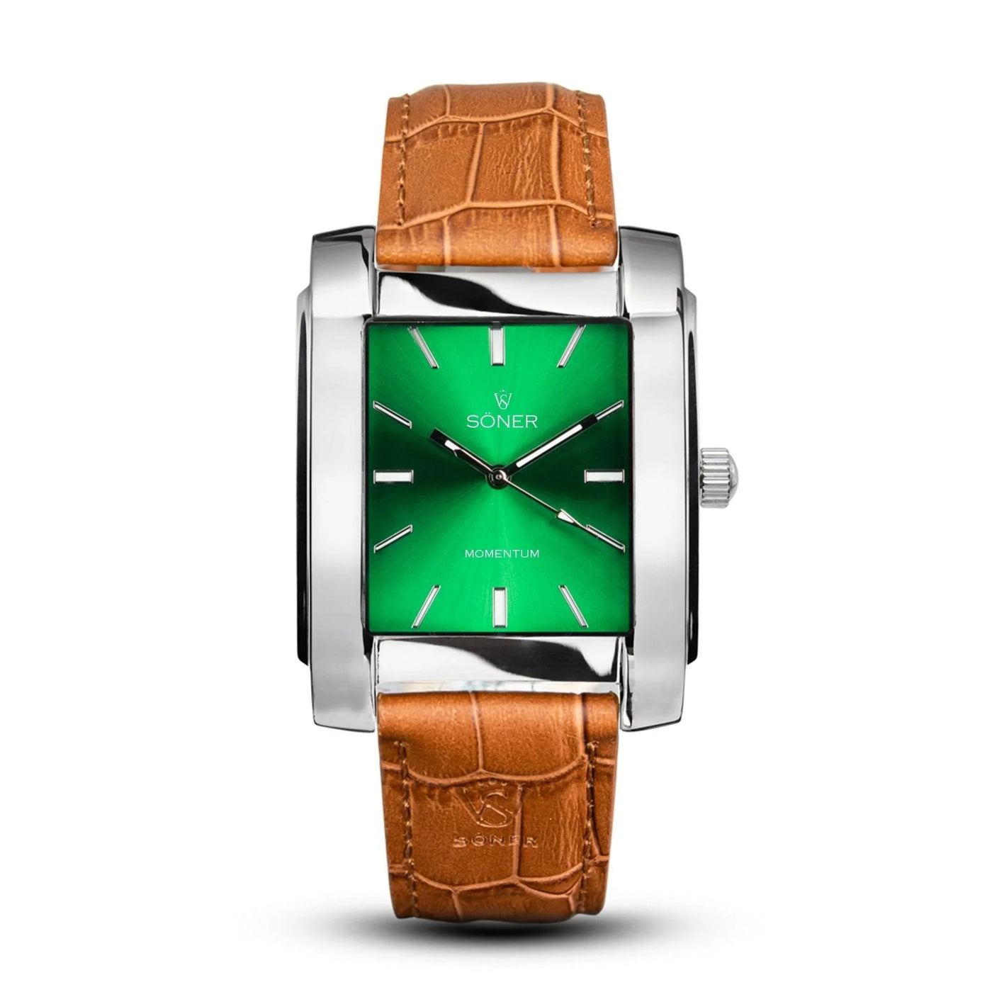 Rockefeller, Automatic Rectangular Watch, Polished Steel, Green