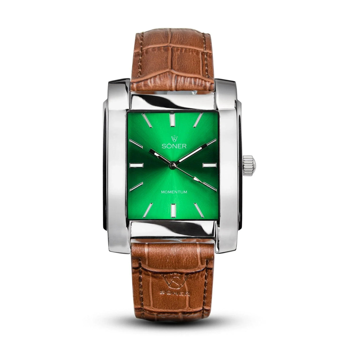 Rockefeller, Automatic Rectangular Watch, Polished Steel, Green