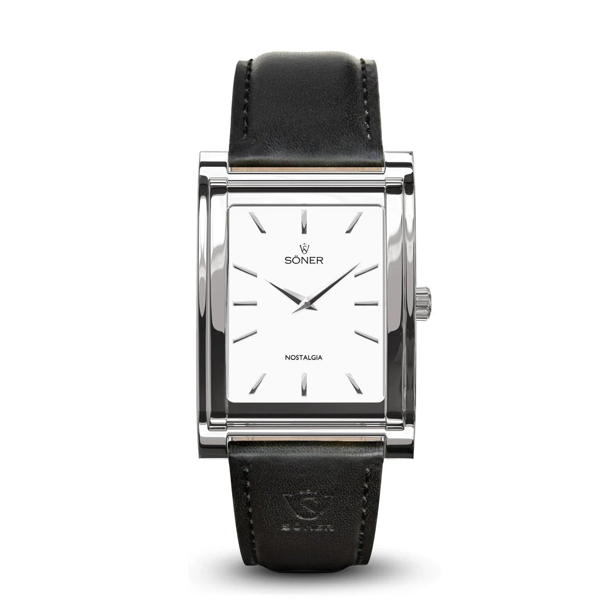 Paris, a rectangular watch in polished steel with a white dial