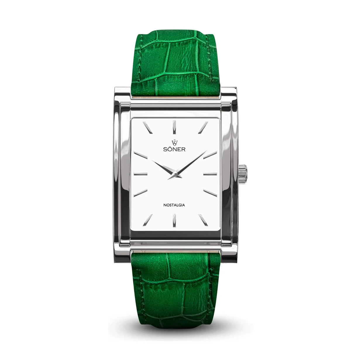 Paris, Rectangular Watch in Polished Steel, White Dial