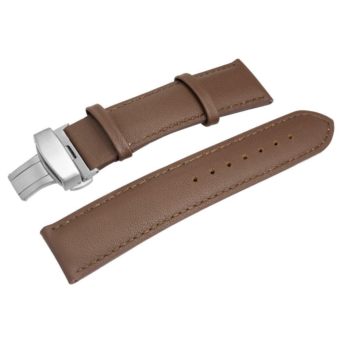 The HERITAGE Nougat Croc (22mm) watch strap, made of brown leather with a silver buckle, is shown in two pieces. It features multiple adjustment holes and is displayed on a white background.