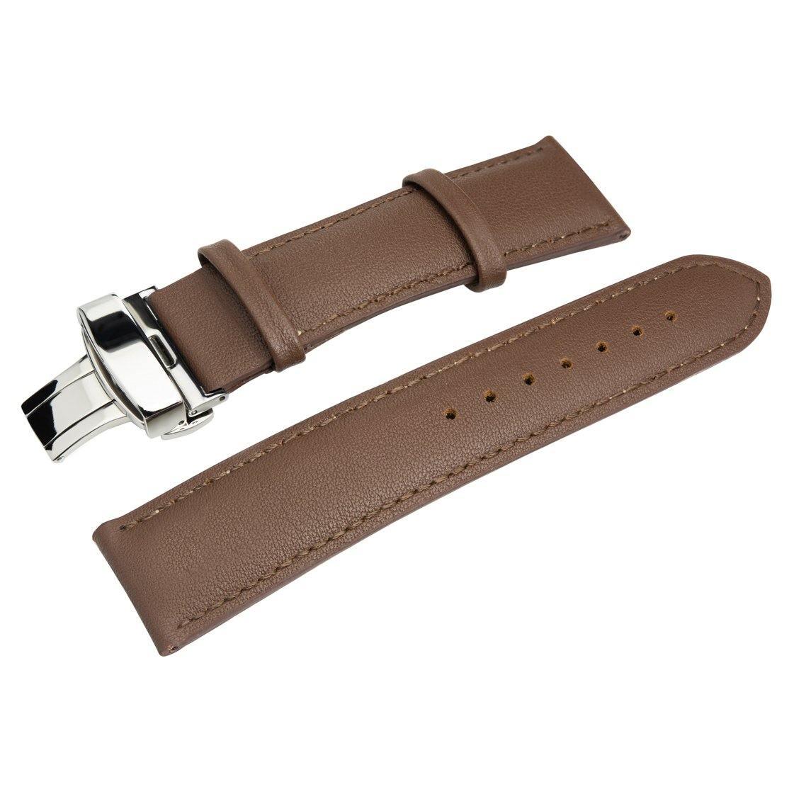 HERITAGE Nougat Croc (22mm) brown leather watch strap with a silver deployment clasp, displayed in two sections: one featuring the clasp and the other containing several adjustment holes.